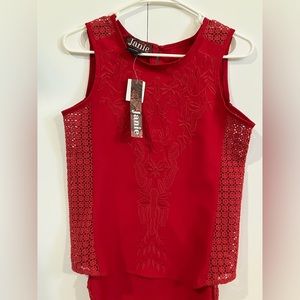 Janie embroidered red tank. NWT size M.